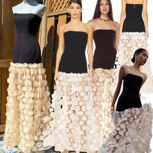 🆕 BRONX & BANCO 🧿 NWOT Harper Strapless Beige and Black Gown, Sz XS US 2